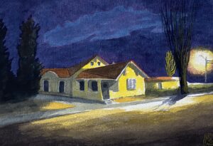 YELLOW HOUSE / Greg Moon / Watercolor / 11 x 15 (uf) / 22 x 26 (f) / $1,185