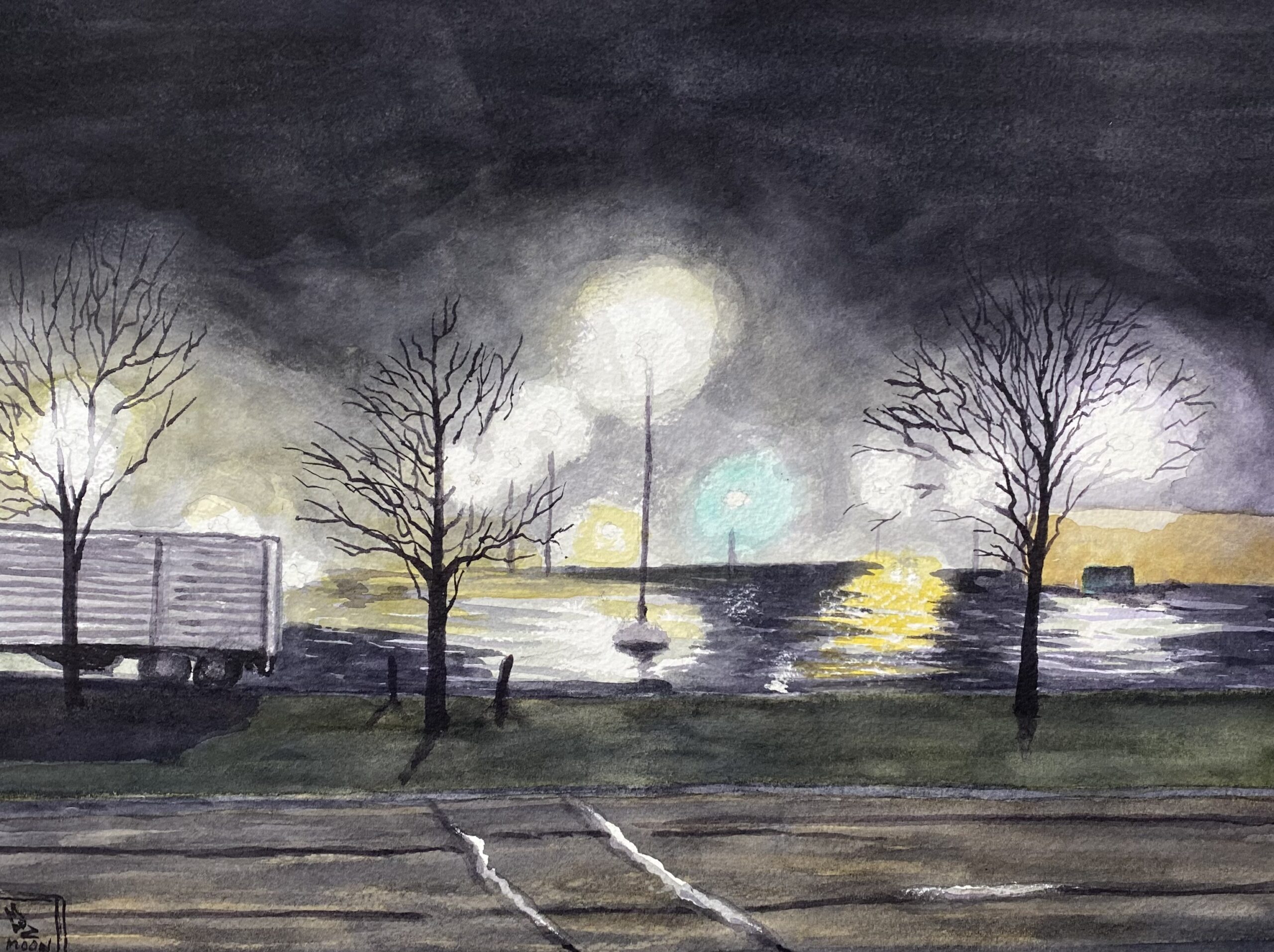 SOCKED IN / Watercolor / 12 x 16" (uf) / 23 x 27" (f) / $ 1,000