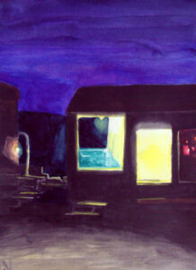 Last Train to Lamy / Greg Moon / Watercolor / 15 x 11 (uf) / 26 x 22 / $935